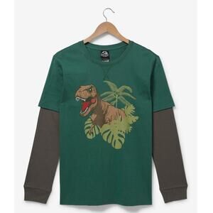 Jurassic Park Movie T-Rex Layered Long Sleeve Green T-Shirt Size 3X New